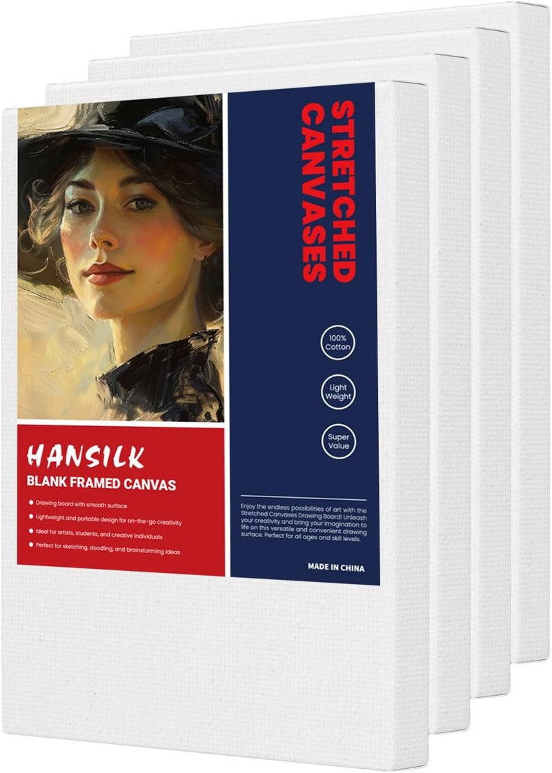 HANSILK 4pk 6x8 Stretched White Blank Canvas - Primed,100% Cotton,Profile of Super Value Pack for Acrylics,Oils & Other Painting - Image 1